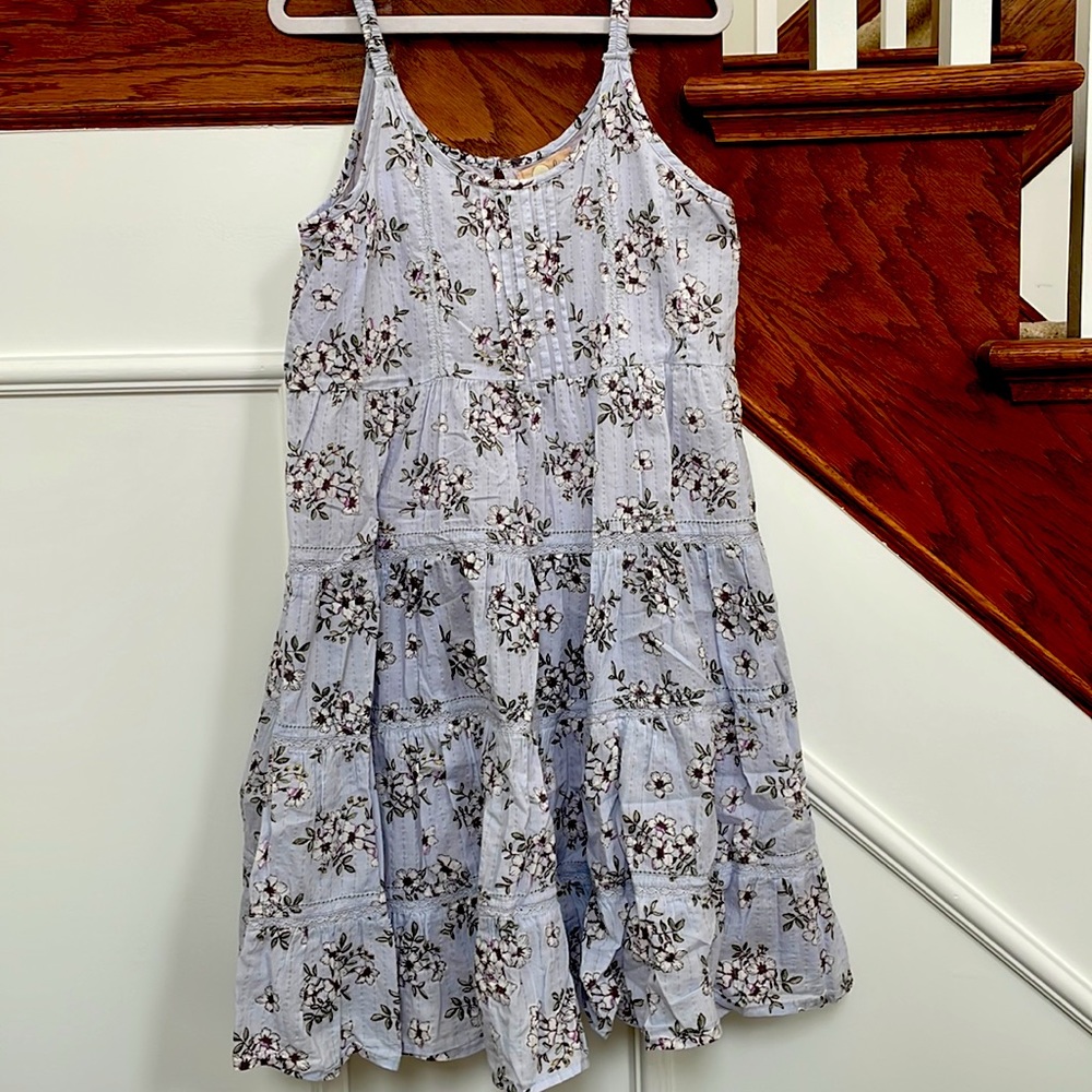 Girls size 10, floral sundress, steel blue and muted floral, skirt twirls!